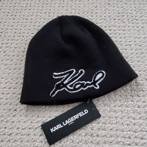 Karl Lagerfeld Script Unisex Black Beanie Hat